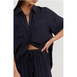 Dissh Fame Geo Vacation Shirt & Pant Set AU 8 US 4 Navy Black Oversized New